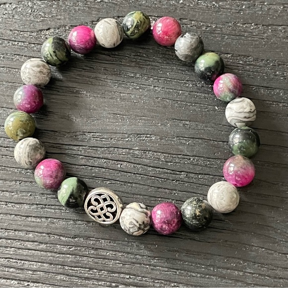 Natural 8mm Stone Bracelet 7 Inch - Jasper & Tourmaline - Picture 6 of 11